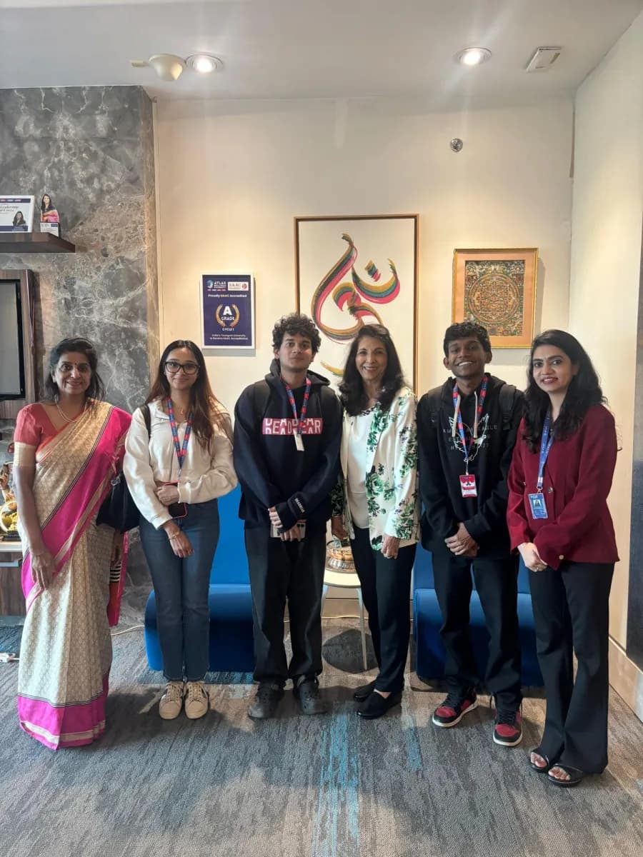 Karl with teammates Lamya Adenwala and Keenan Pereira, the Founding President and Chancellor of ATLAS SkillTech University, and Pro Vice-Chancellor Heena Thakkar